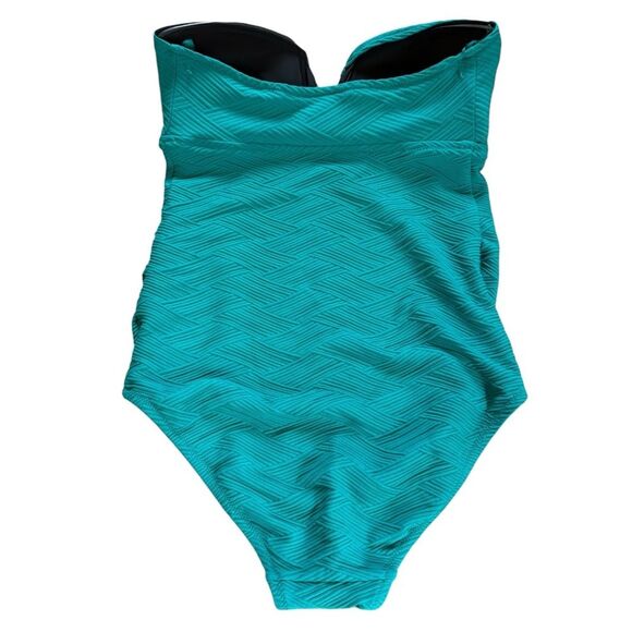 A Pea in the Pod Maternity One Piece Swimsuit Strapless Womens Size Small Teal - Picture 2 of 10